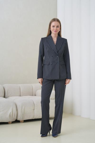 4 Düğmeli Çizgili Kumaş Kadın Takım Elbise Lacivert