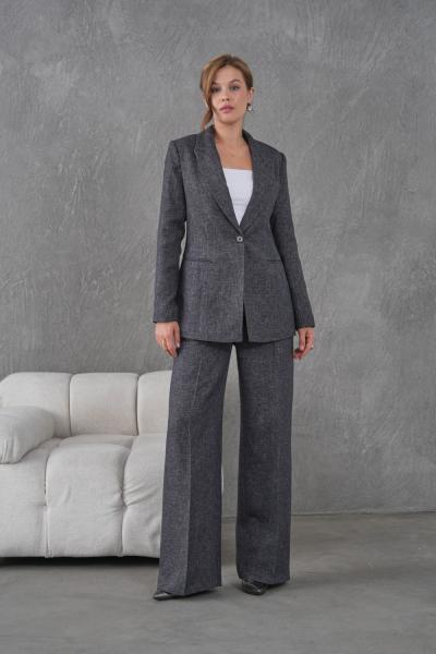 Flamlı Yünefekt Kadın Takım Elbise Gri