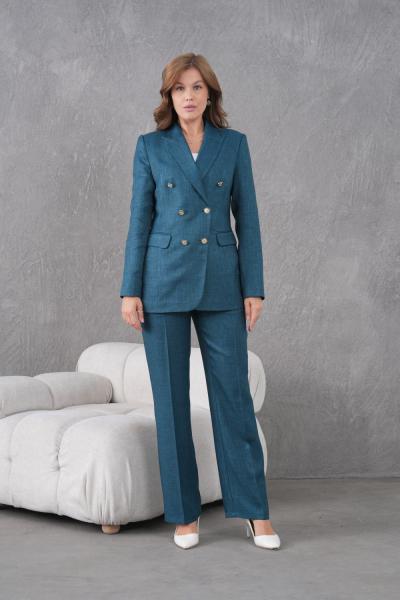 Gold Düğmeli Yünefekt Kadın Takım Elbise Petrol Mavisi