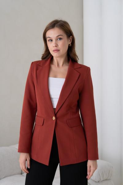 Gold Düğmeli Kadın Ceket Kahverengi