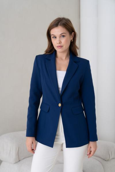 Gold Düğmeli Kadın Ceket Açık Lacivert