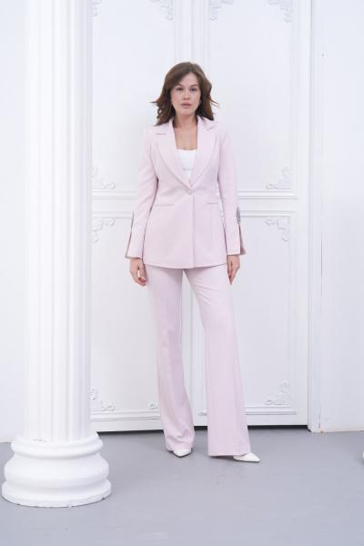 Kol Aksesuarlı İspanyol Paça Pantolonlu Kadın Takım Elbise Açık Pembe