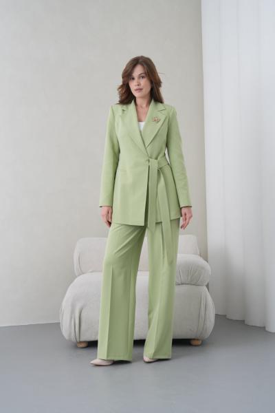 Kuşaklı Ceket Bol Paça Pantolonlu Kadın Takım Fıstık Yeşili