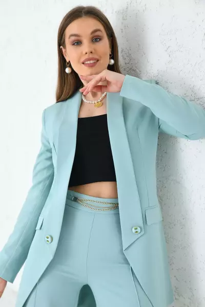 Zincirli Bol Paça Pantolon Mint Yeşili